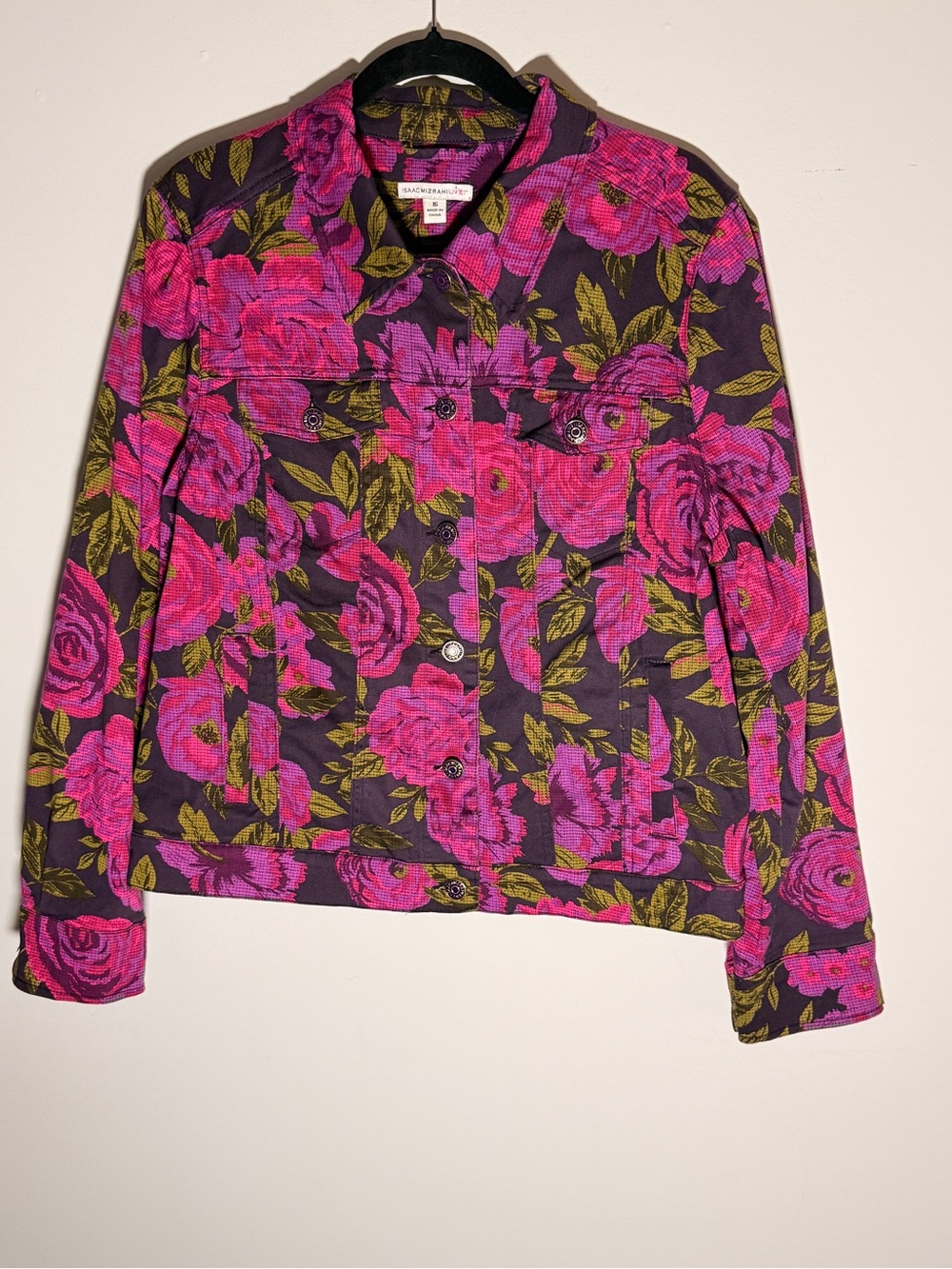 Isaac Mizrahi Black Jacket with Fuchsia Floral Print